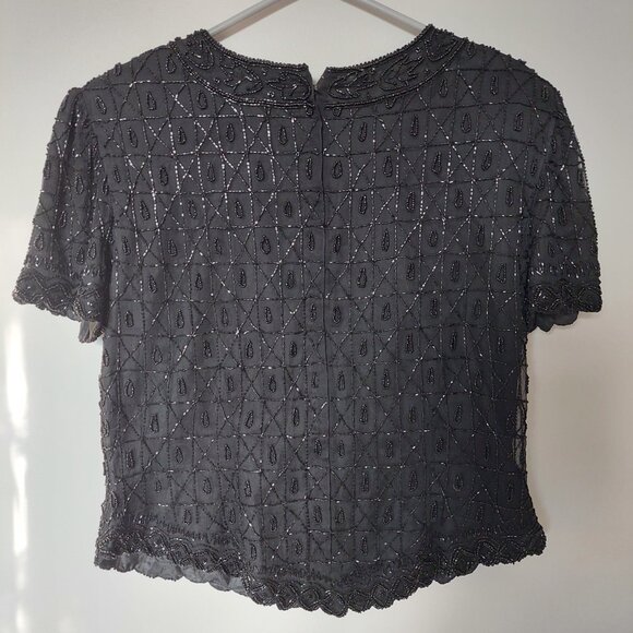 COTE D' AZUR Evening Black Vintage Gorgeous Beaded Silk Jacket XL - Picture 2 of 8